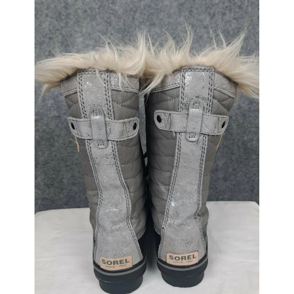Sorel‎ Women's Waterproof Snow Boots Gray Metallic Fur Lined Lace Up Size 6